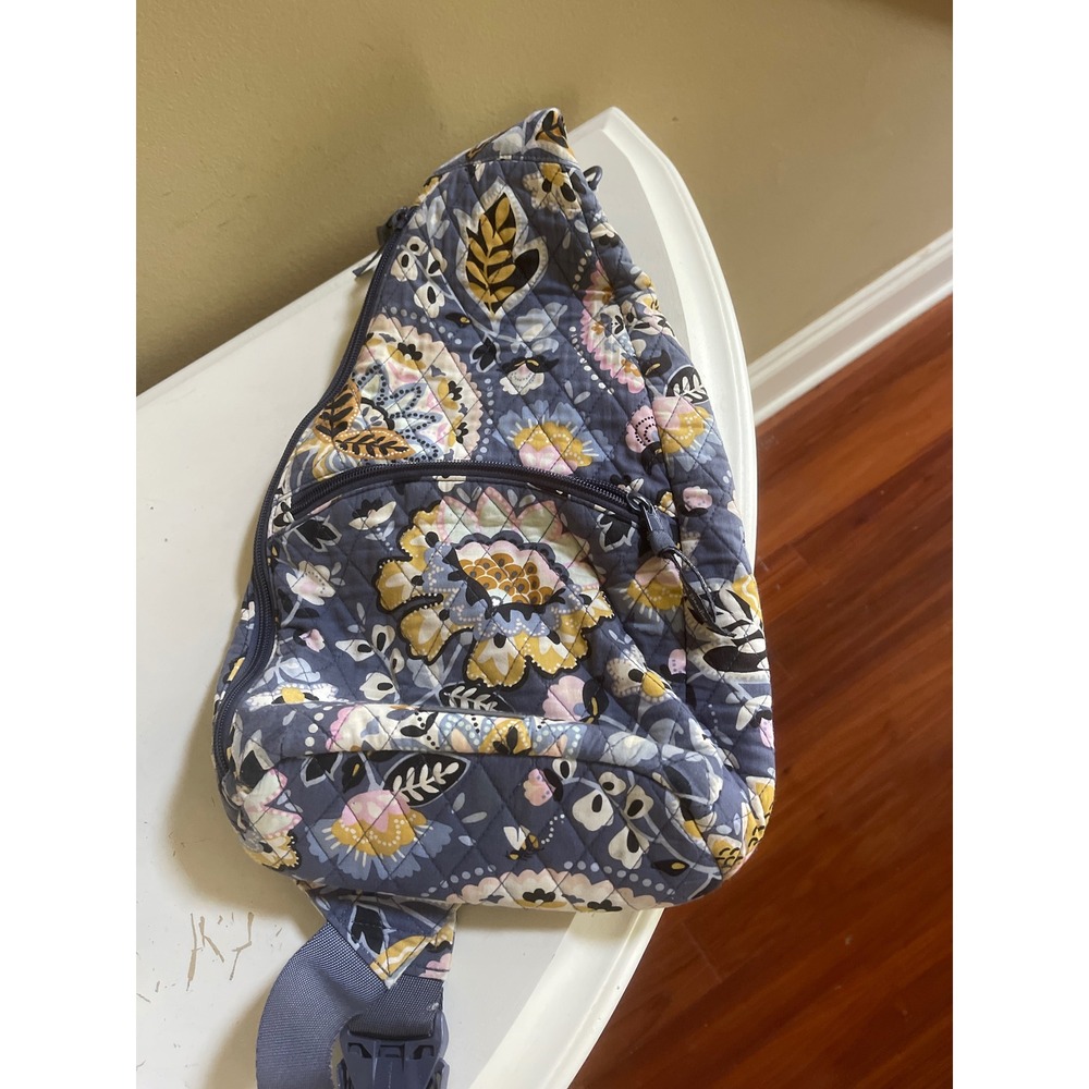 Vera Bradley French Paisley Quilted Cotton Sling Backpack Blue Yellow Floral